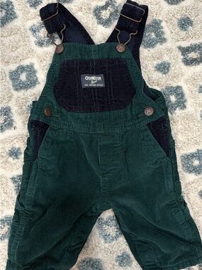 OshKosh B'gosh Green Corduroy Overalls with Navy Patches